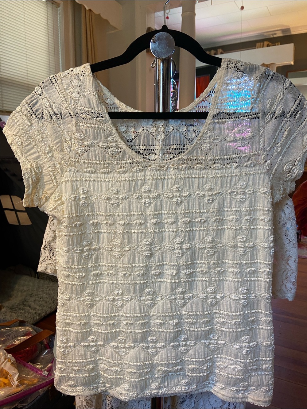 Women's White Lace Short Sleeve Blouse